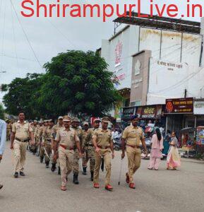श्रीरामपूर शहरात पोलिसांचे पथसंचालन;गणेश विसर्जन व ईदच्या पार्श्वभूमीवर खबरदारी